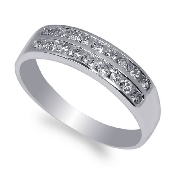 JamesJenny Ladies 14K White Gold Round CZ Channel Band Ring Size 4-10 JamesJenny Ladies 14K White Gold Round CZ Channel Band Ring Size 4-10